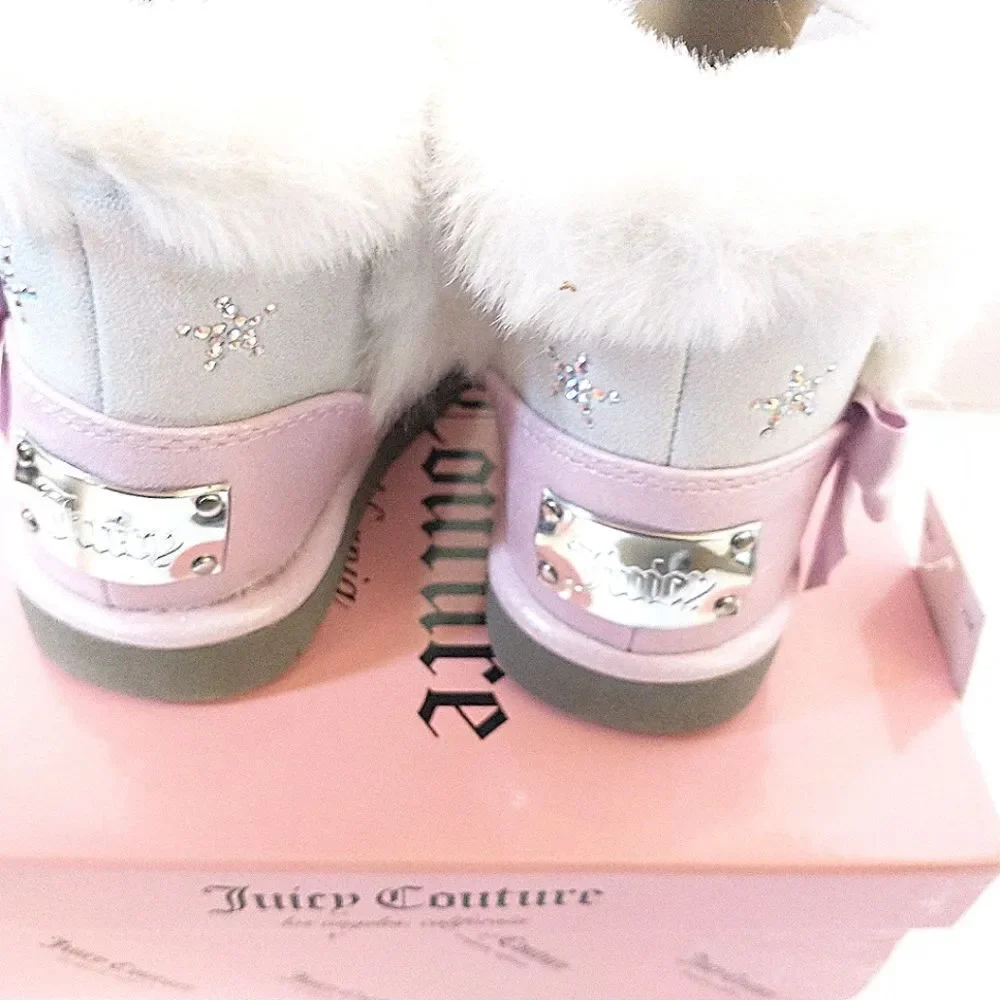 New! JUICY COUTURE Little Girls Glitter Rhinestone Logo Faux Fur Boots Booties 7